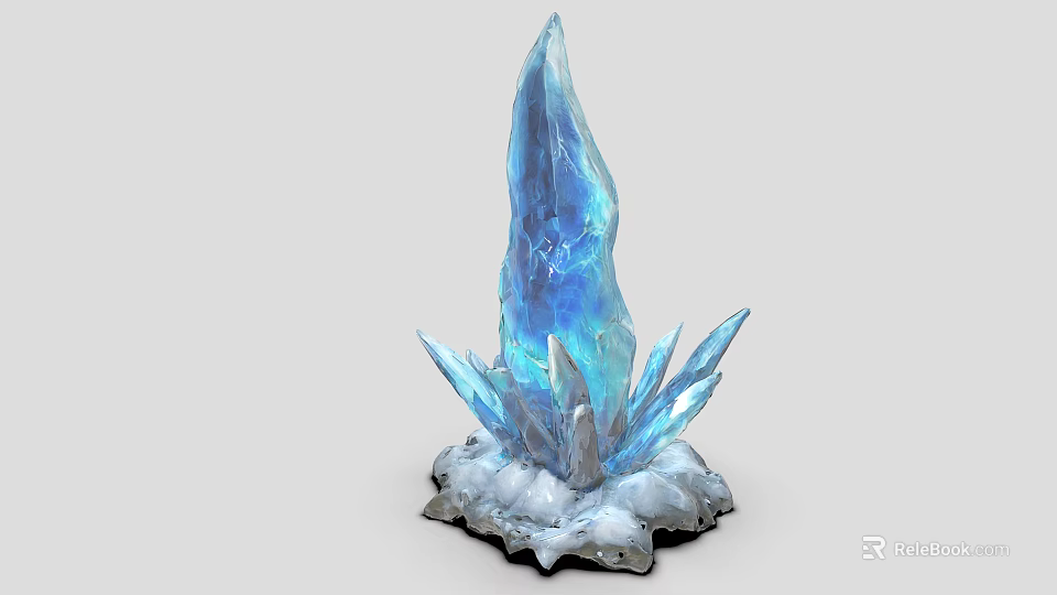 Natural Stone Wood Decorative Piece With Blue Crystal Structure And Rock Base 3d model 