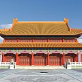 Ancient Chinese Architecture Showcasing Two Story Design Yellow Glazed Roof Red Pillars And Front Square