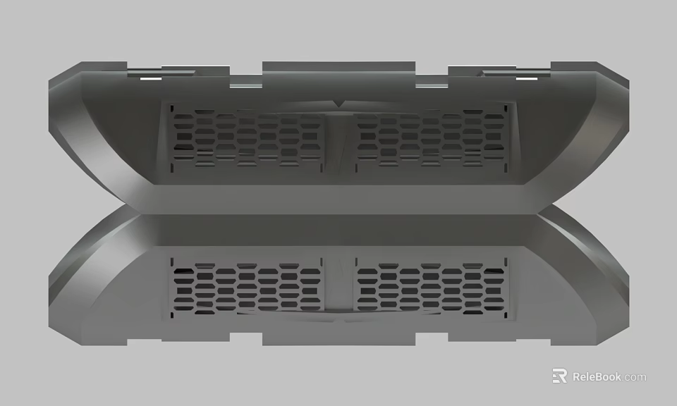 Metallic Grille Component With Symmetric Perforated Panels And Sleek Edges 3d model