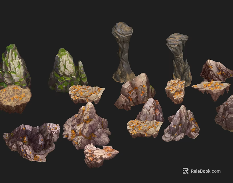 Natural Stone and Wood Decorative Elements with Various Textures and Shapes 3d model