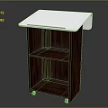 Functional Utility Desk With White Tabletop Wooden Frame Storage Shelves And Rolling Wheels