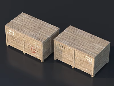 Sturdy Wooden Crates With LINE Logo And Red Triangle For Shipping Storage 3d model