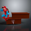 Spider Superhero Character Climbing Stacked Brown Boxes With Red Blue Costume Goggles Backpack Spider Web 3d model