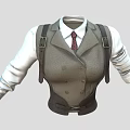 Men's Stylish Attire Featuring Double Breasted Vest White Shirt Red Tie And Leather Suspenders