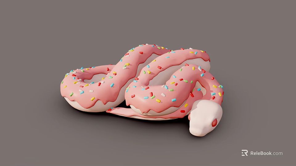 Cute Pink Donut Shaped Snake Covered With Colorful Sprinkles on Gray Background 3d model 