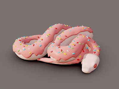 Cute Pink Donut Shaped Snake Covered With Colorful Sprinkles on Gray Background 3d model