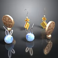 Cute Rabbit Ear Shaped Earrings With Yellow Flower Charms And Blue Sphere For Daily Use
