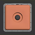 Orange Cube Shaped Container With Gray Metal Frame Top Circular Hole And Wheels 3d model