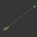 Traditional Decorative Spear With Brown Shaft And Green White Spearhead On Dark Background