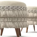 Handcrafted Woven Footstool With Tassel Trim And Wooden Legs In Neutral Tone