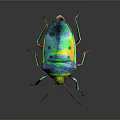 Vibrant Colored Flying Insect With Shiny Iridescent Body On Dark Reflective Background