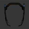 Black And Brown Mechanical Device With Blue Glowing Parts And Curved Metal Structure