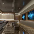 Elegant Modern KTV Private Room Interior Featuring Large Screen Sofas Ambient Lighting And W Logo 3d model