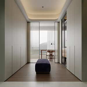 Modern Cloakroom Modern Wardrobe Desk Chair Combination Bed End Stool Wood Floor 3d model