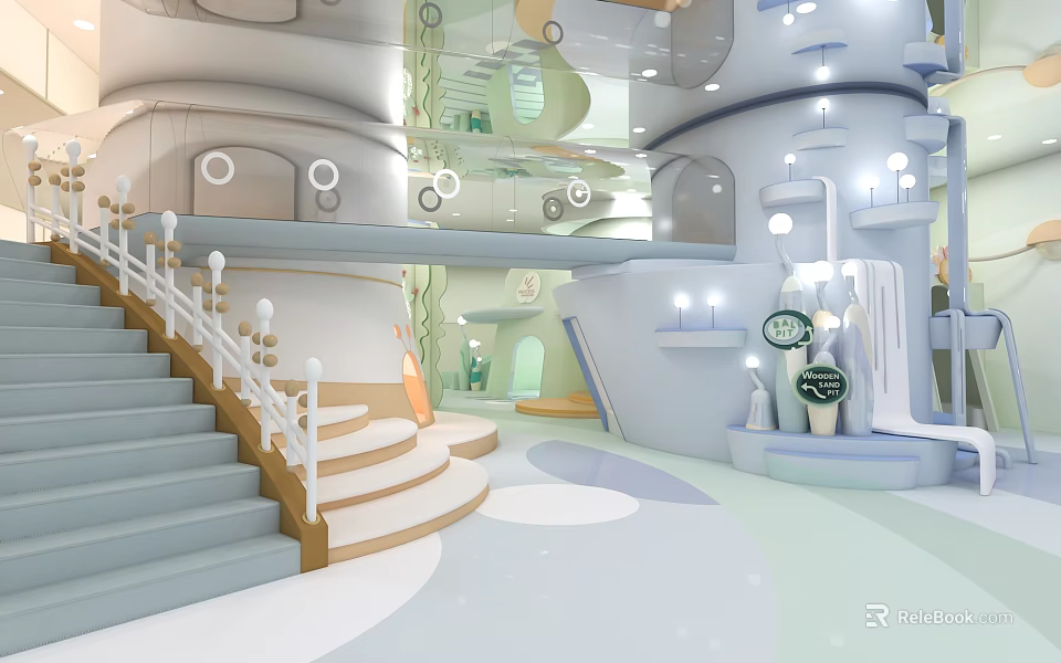 Modern Indoor Playground With Soft Color Scheme And Dreamy Layout 3d model 