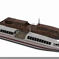 Modern White Yacht With Red Stripes And Multiple Windows On Deck
