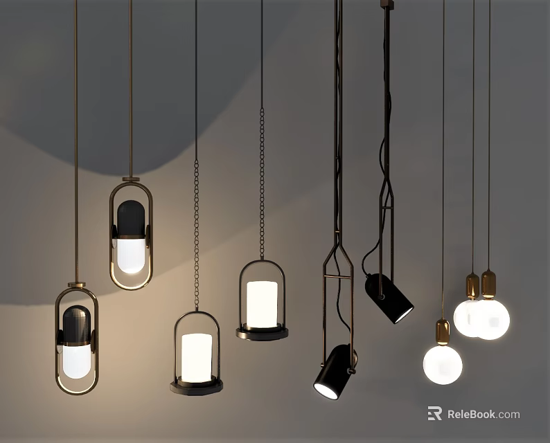 Modern Pendant Lights With Various Designs And Metallic Frames For Home Decor 3d model
