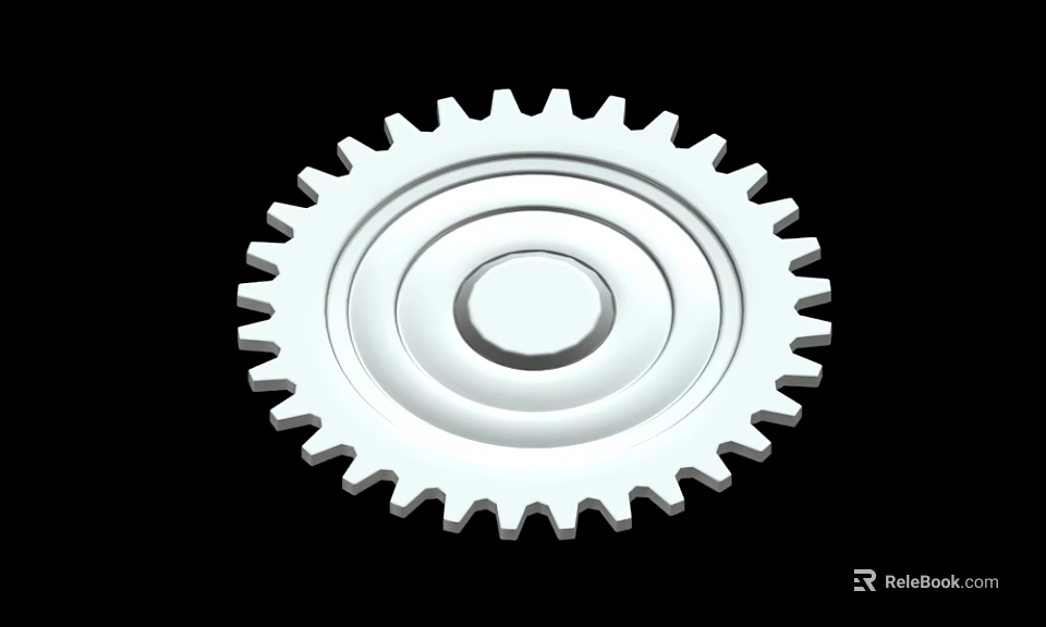 White Mechanical Gear With Toothed Edges And Circular Structure On Black Background 3d model 