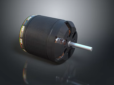 Black Electric Motor With Cylindrical Housing Label And Metal Shaft Mechanical Component 3d model