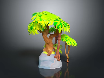 3D Plant Model Featuring Large Tree Small Tree Green Yellow Leaves and Brown Trunks 3d model