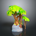3D Plant Model Featuring Large Tree Small Tree Green Yellow Leaves and Brown Trunks