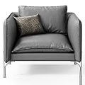 Brown Leather Leisure Chair With Metal Legs And Geometric Pattern Accent Pillow