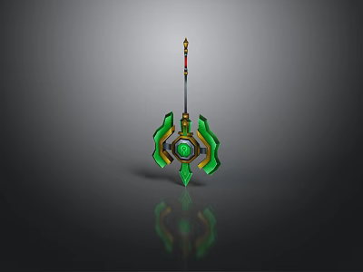 Fantasy 3D Weapon Model With Green Gemstone And Golden Accents 3d model