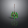 Fantasy 3D Weapon Model With Green Gemstone And Golden Accents