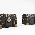 Vintage Black Decorative Chests With Golden Accents And Metal Hardware Details