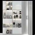 Modern Interior Wooden Display Shelf with Books Decorations Vases Clock and Plant