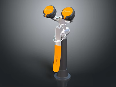 Medical Device With Vertical Stand Two Orange Circular Components Silver Frame And Orange Elongated Base 3d model