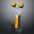 Medical Device With Vertical Stand Two Orange Circular Components Silver Frame And Orange Elongated Base 3d model