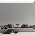 Light Gray Sectional Sofa with Brown Gray Cushions Golden Side Table and Throw Blanket 3d model