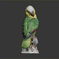 Green And Yellow Parrot Ceramic Figurine Perched On Decorative Base With Red Accents