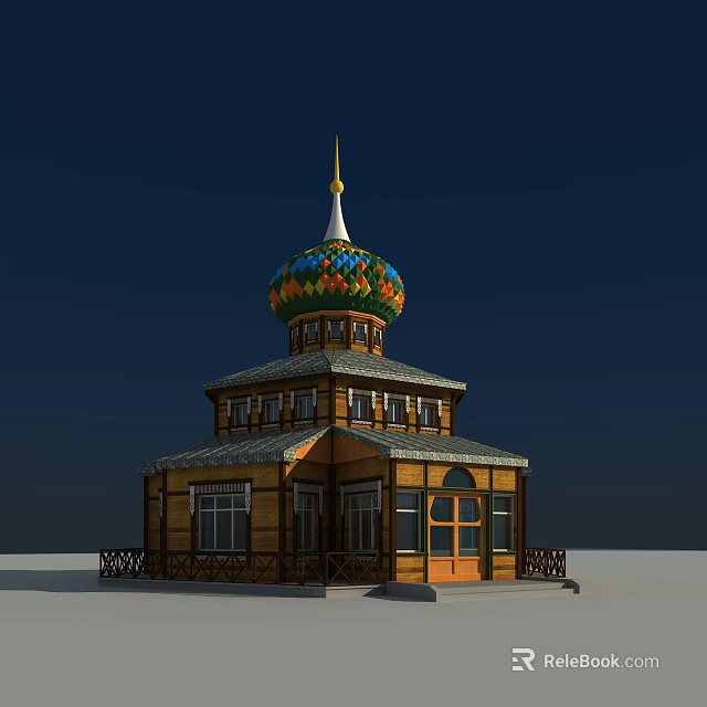 European Architecture With Colorful Dome Golden Spire Wooden Structure Multi level Design Classical Windows 3d model 