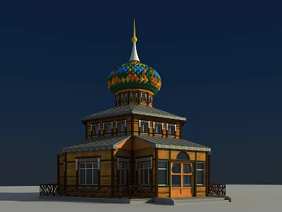 European Architecture With Colorful Dome Golden Spire Wooden Structure Multi level Design Classical Windows 3d model