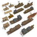 Collection of Various Traditional Wooden Boats with Different Designs and Styles