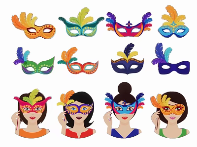 Colorful Feather Decorated Various Design Mask Pendants For Women Party Decoration 3d model