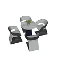 Modern Round Marble Table and Chair Set With Curved Gray White and Potted Green Plant