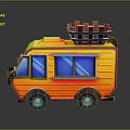 Vibrant Yellow Mobile Food Truck Featuring Blue Windows And Food Tray On Roof