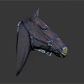 Horse Head with Brown Coat White Forelock and Yellow Nose in Bridle