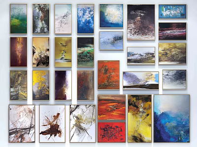 Colorful Abstract Paintings Collection With Various Styles And Vibrant Designs On Wall 3d model