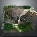 Ancient Stone Structure With Cave Like Openings Surrounded By Green Vegetation 3d model
