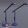 Pair of Modern Dark Blue Table Lamps with Adjustable Arms and Circular Base