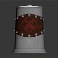 Metal Household Container With White Top Red Pattern Rivets And Decorative Base