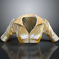 Golden Shiny Metallic Short Sleeve Blouse With Collar And Reflection Effect