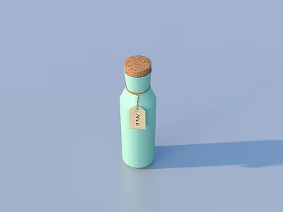 Organic Tea in Light Green Glass Bottle with Natural Cork Stopper and TEA Label Tag 3d model