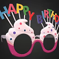 Festive Birthday Party Glasses With Colorful Happy Birthday Letters Cream Design And Pink Sparkly Frames
