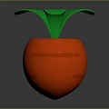Fresh Red Round Fruit With Vibrant Green Leaves On Shiny Surface 3d model