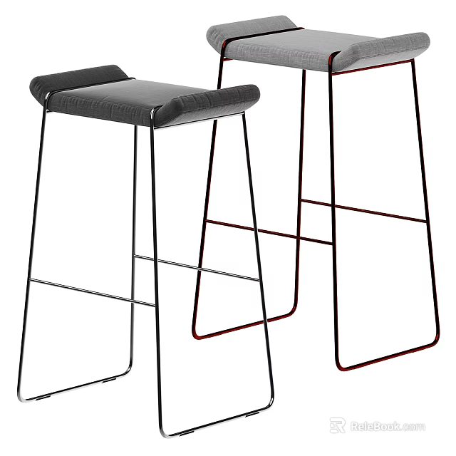 Modern Bar Stools With Sleek Metal Frame And Comfortable Leather Seat 3d model 